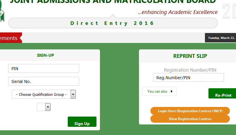 JAMB Direct Entry Registration Centres