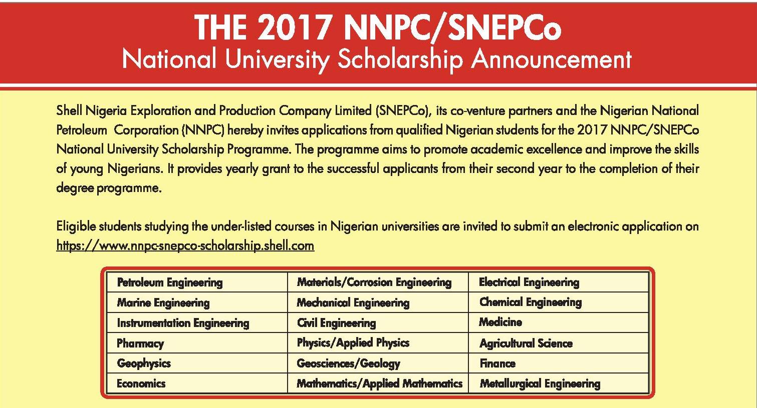 NNPC/SNEPCo National University Scholarship