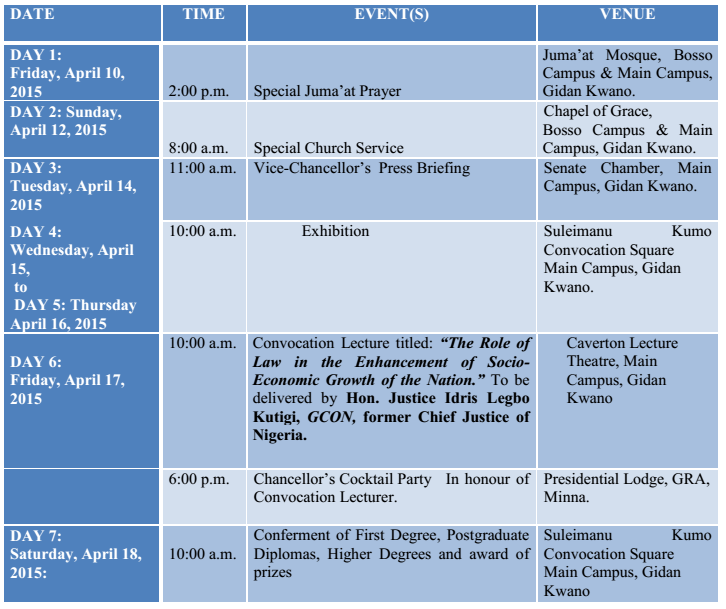 futminna 24th convo schedule