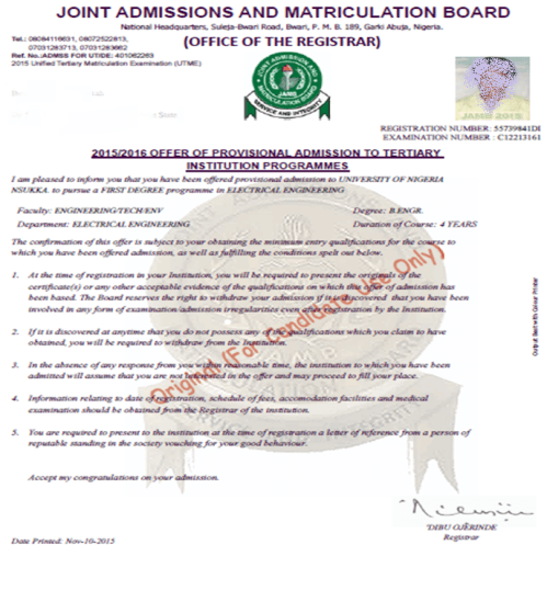 JAMB Admission Letter Printing