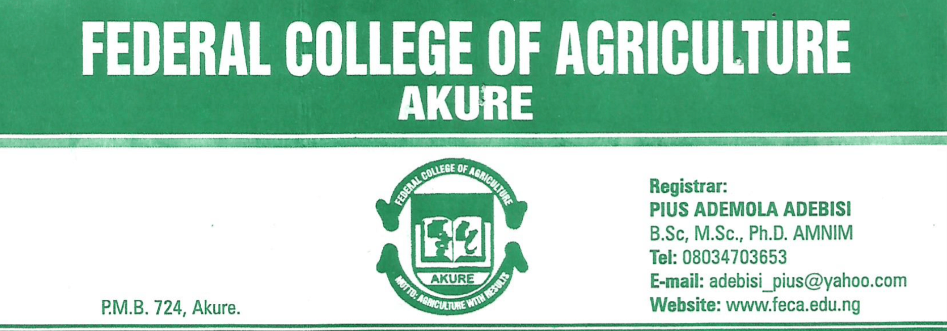Fed. College of Agric., Akure Admission