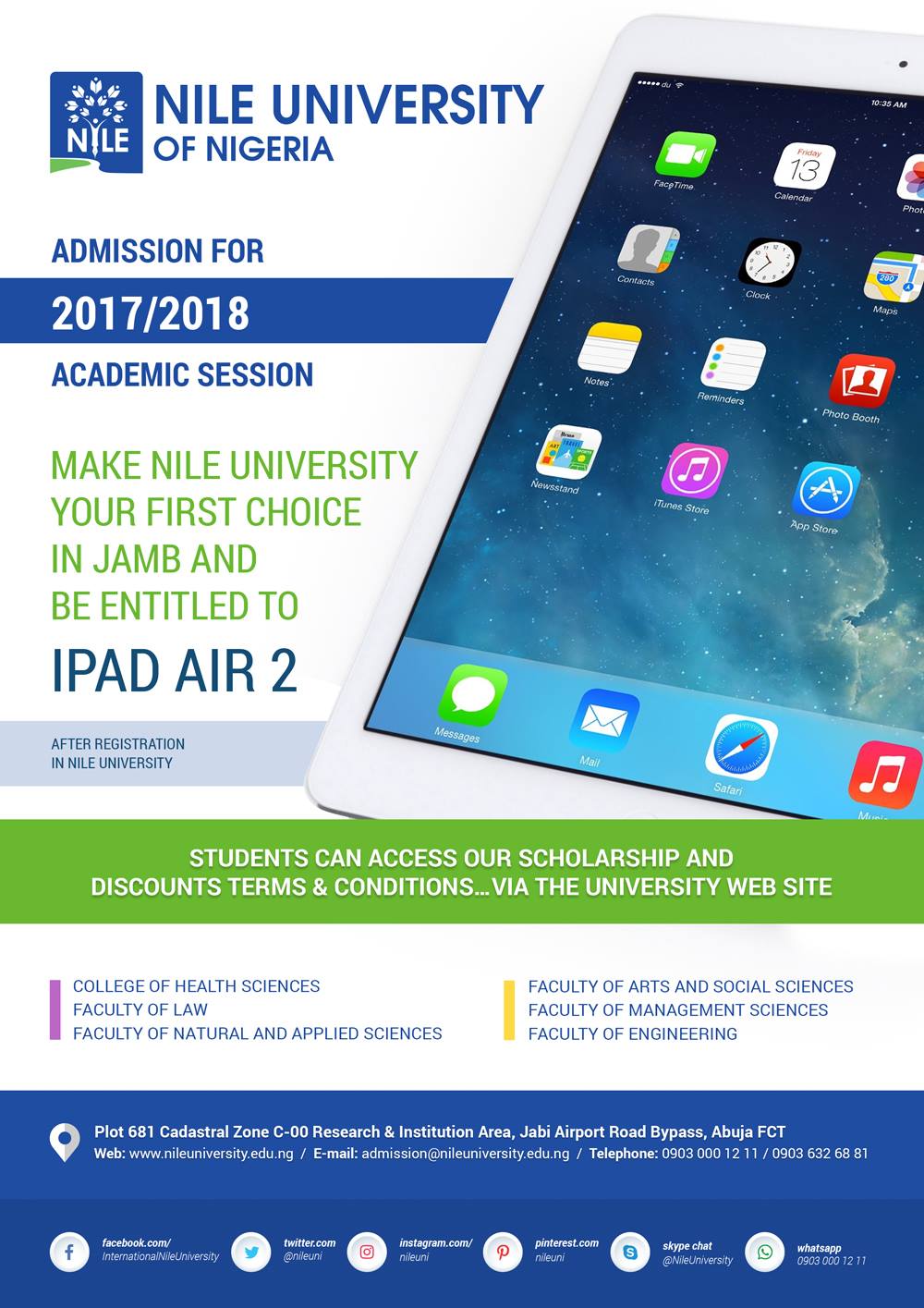 Make Nile University 1st Choice, Be Entitled to iPad Air 2