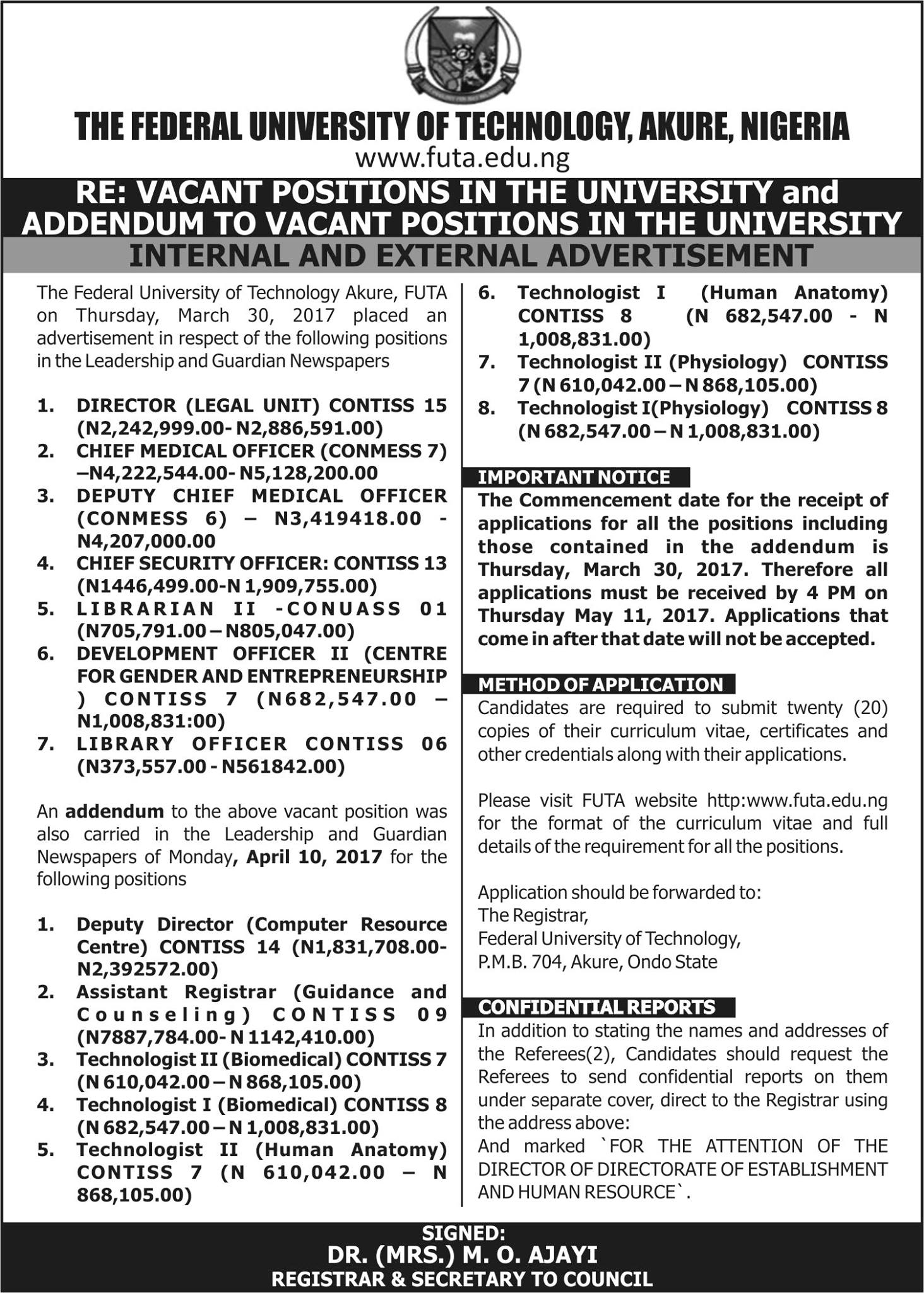 addendum to FUTA job vacancy