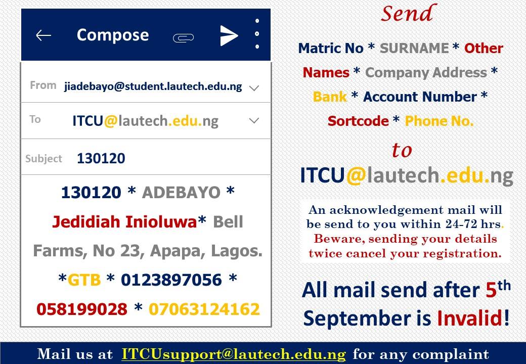 LAUTECH Notice To 400 Level Students on SIWES Placement