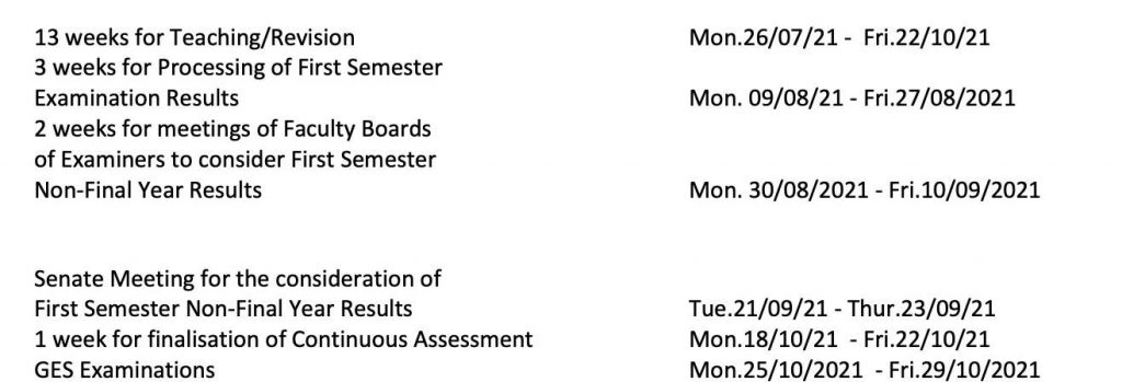 UI Academic Calendar 2020/2021 Second Semester