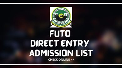 FUTO Direct Entry Admission List