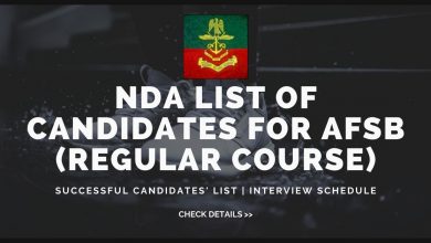 NDA List of Candidates for AFSB Interview