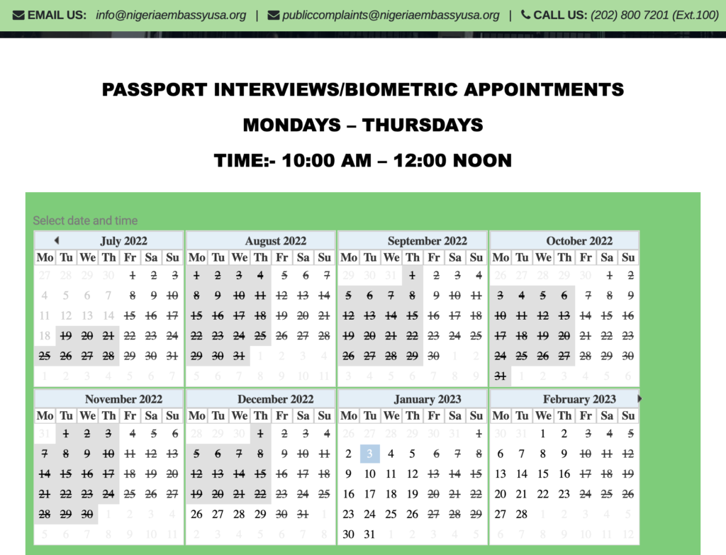 Nigerian Passport Capturing Dates Available - Booking Calendar