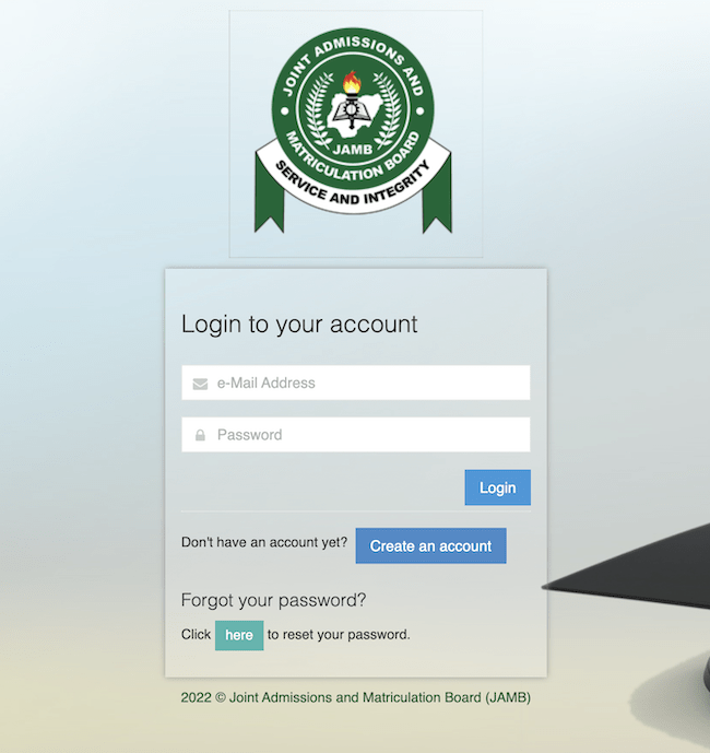 Login to the JAMB E-facility Portal