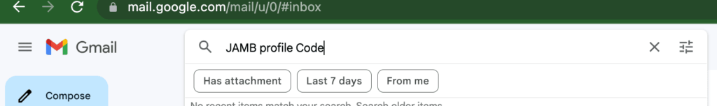 Searching for JAMB Profile Code for login in Gmail